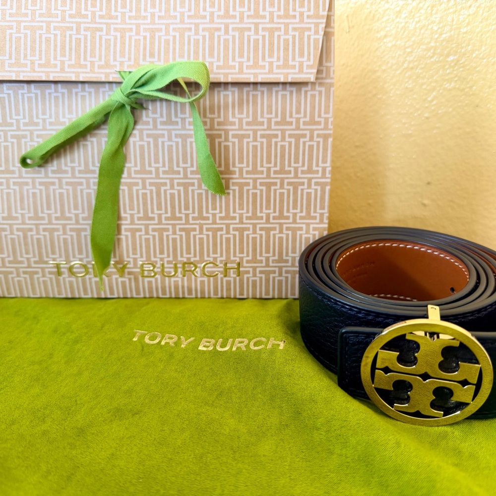 Tory Burch Black and Brown Reversible Leather Belt